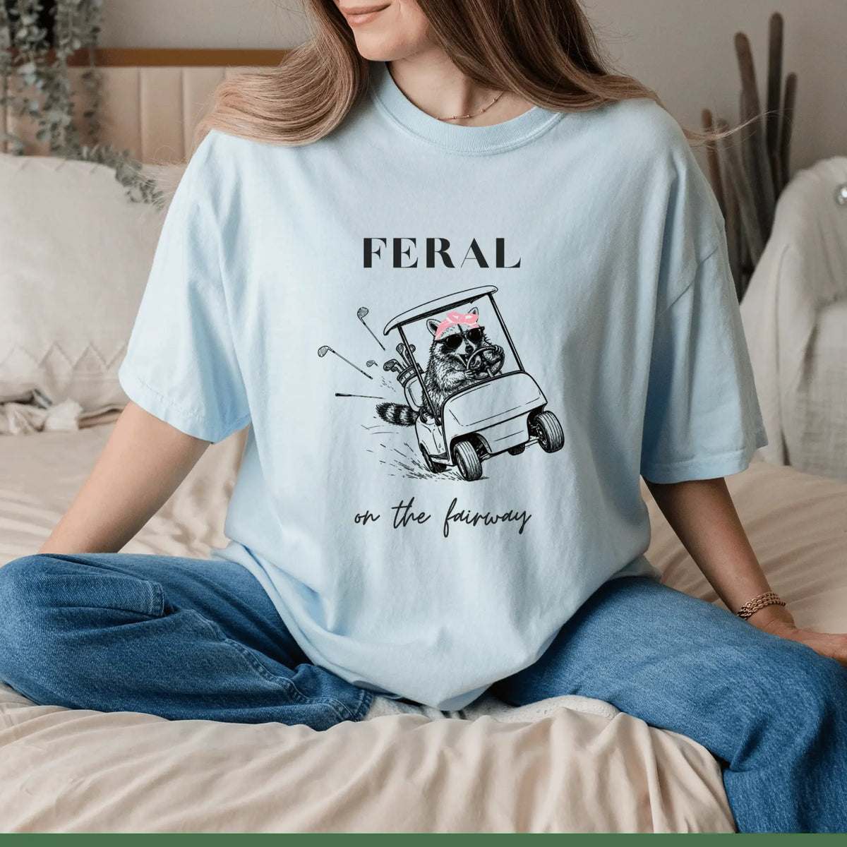Funny Golf Girl Shirt - Feral Raccoon Driving Golf Cart Graphic Tee - Funny Golf Shirt for Women - Comfort Colors T-Shirt