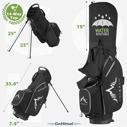 Gohimal 14-Way Stand-Up Portable Lightweight Polyester Golf Club Bag with Stand, Adjustable Straps, Rain-Ready Hood - Durable Functional Golf Equipment for Men & Women