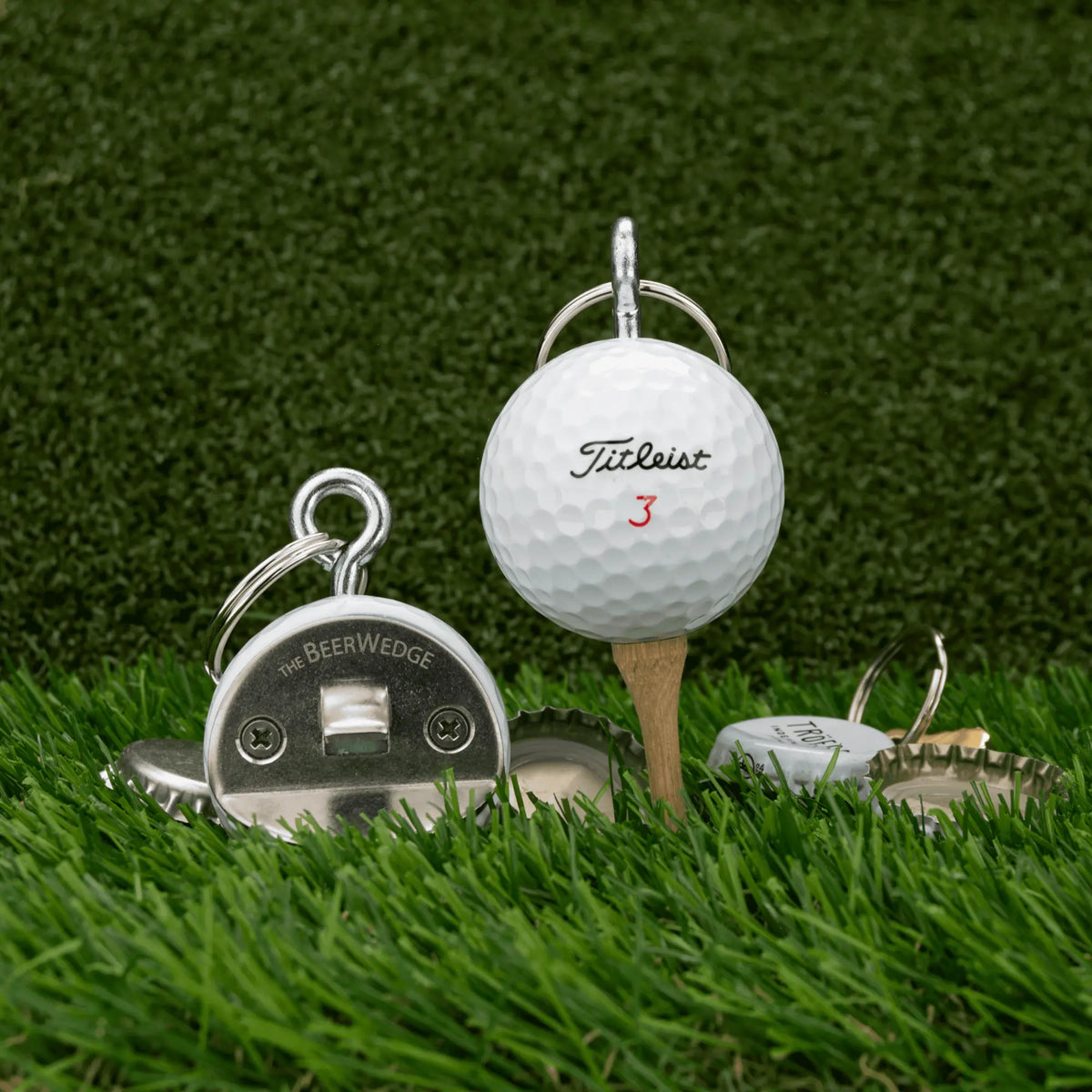 Titleist Golf Ball Bottle Opener Made from a REAL Golf Ball, Clips to Golf Bag or Makes a Good Keychain