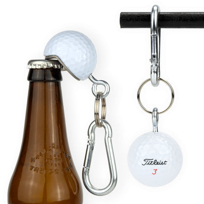 Titleist Golf Ball Bottle Opener Made from a REAL Golf Ball, Clips to Golf Bag or Makes a Good Keychain