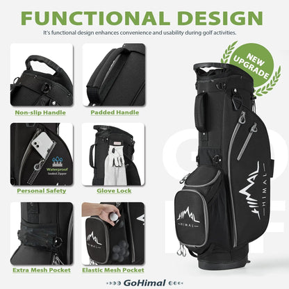 Gohimal 14-Way Stand-Up Portable Lightweight Polyester Golf Club Bag with Stand, Adjustable Straps, Rain-Ready Hood - Durable Functional Golf Equipment for Men & Women