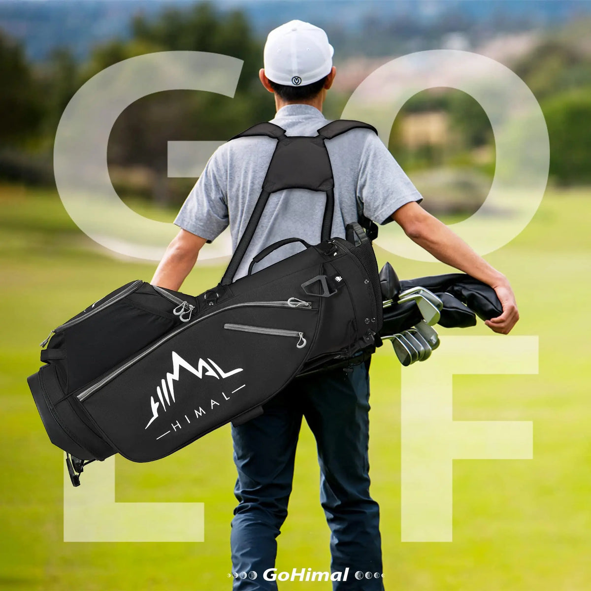 Gohimal 14-Way Stand-Up Portable Lightweight Polyester Golf Club Bag with Stand, Adjustable Straps, Rain-Ready Hood - Durable Functional Golf Equipment for Men & Women