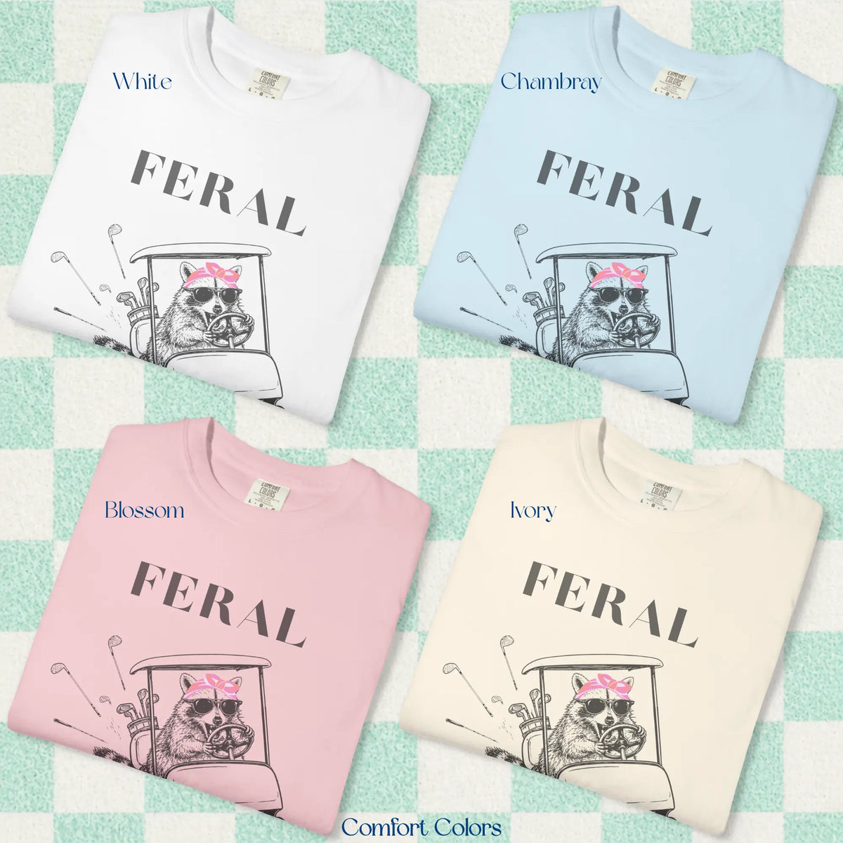 Funny Golf Girl Shirt - Feral Raccoon Driving Golf Cart Graphic Tee - Funny Golf Shirt for Women - Comfort Colors T-Shirt