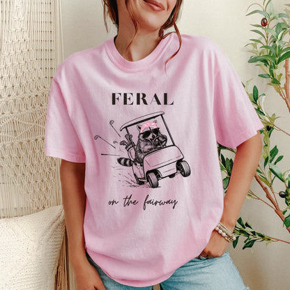 Funny Golf Girl Shirt - Feral Raccoon Driving Golf Cart Graphic Tee - Funny Golf Shirt for Women - Comfort Colors T-Shirt