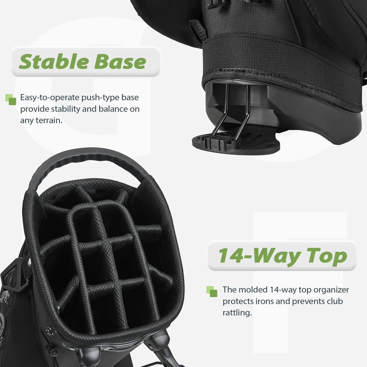 Gohimal 14-Way Stand-Up Portable Lightweight Polyester Golf Club Bag with Stand, Adjustable Straps, Rain-Ready Hood - Durable Functional Golf Equipment for Men & Women