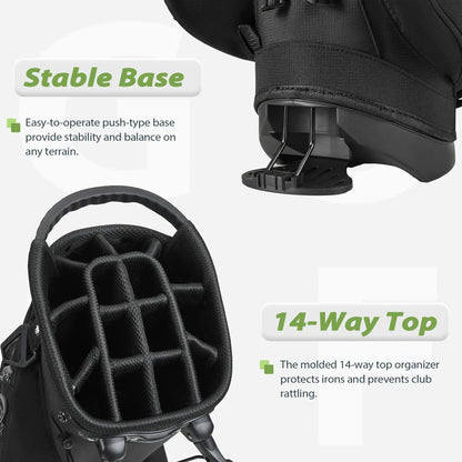 Gohimal 14-Way Stand-Up Portable Lightweight Polyester Golf Club Bag with Stand, Adjustable Straps, Rain-Ready Hood - Durable Functional Golf Equipment for Men & Women