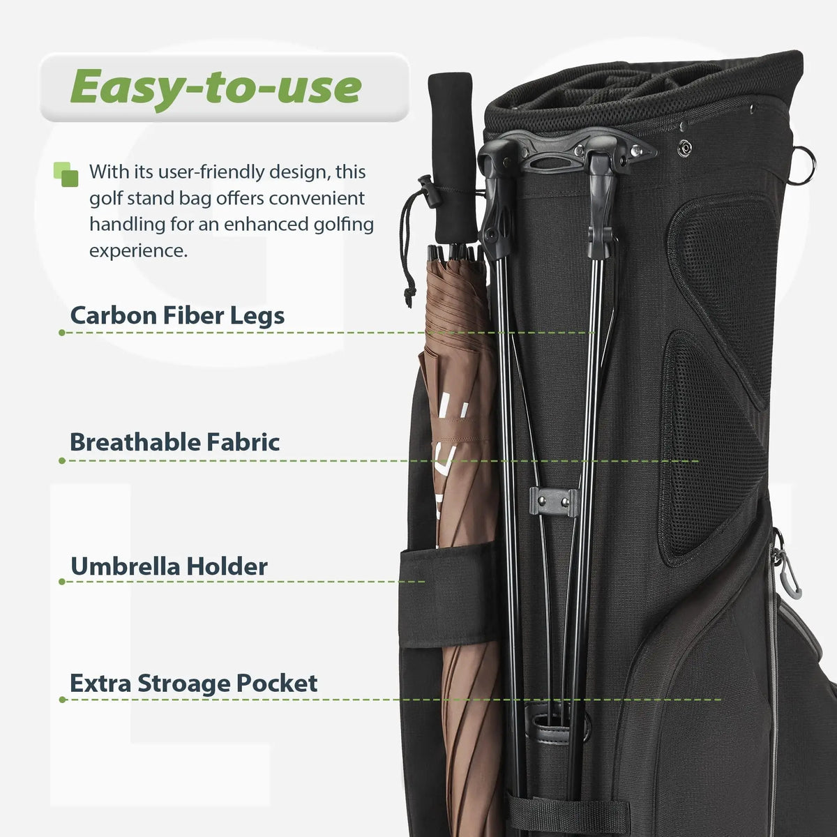 Gohimal 14-Way Stand-Up Portable Lightweight Polyester Golf Club Bag with Stand, Adjustable Straps, Rain-Ready Hood - Durable Functional Golf Equipment for Men & Women