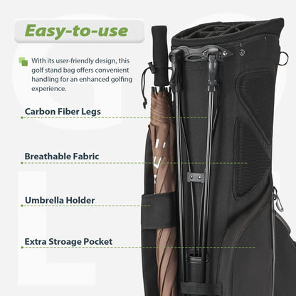 Gohimal 14-Way Stand-Up Portable Lightweight Polyester Golf Club Bag with Stand, Adjustable Straps, Rain-Ready Hood - Durable Functional Golf Equipment for Men & Women