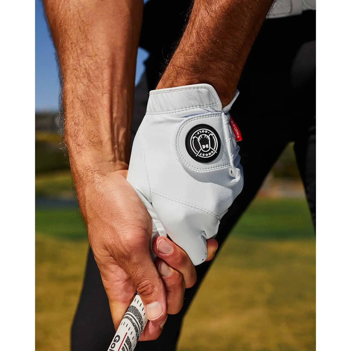 GHOSTGOLF Solid Color Golf Glove - Premium Soft AAA Cabretta Leather, Nonslip, Lightweight, Breathable, Quick-Dry, with Signature Pull Tab, Golf Equipment for Adult Golfers, Gloves